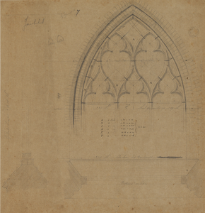 216895 Afbeelding van het ontwerp voor het eerste noordelijke venster met tracering van het schip van de Jacobikerk te ...